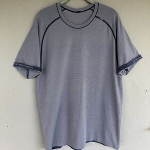 Lululemon Shirt Men XL Blue Striped Metal Vent Tech Performance Short Sleeve Gym